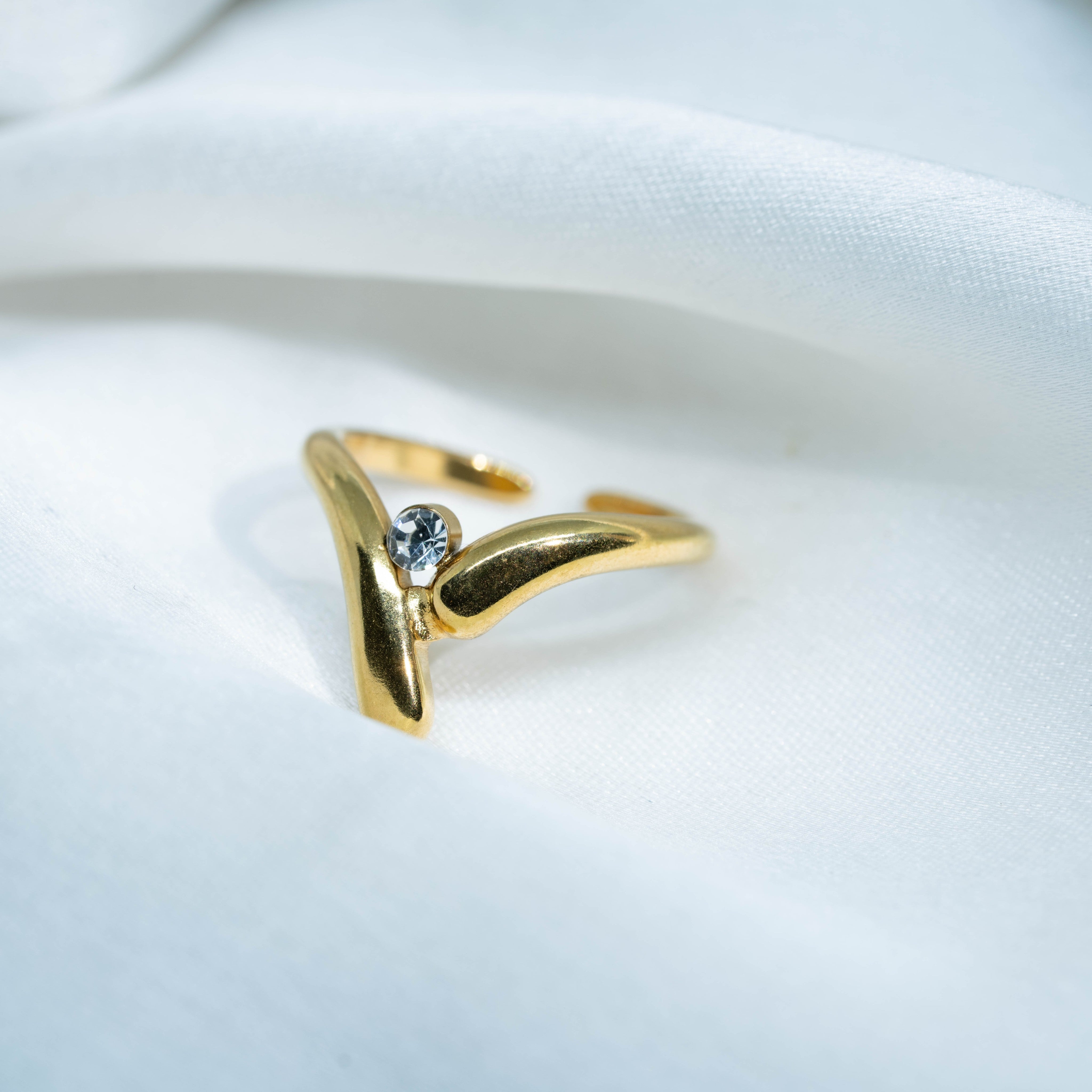 Dewdrop Chevron Ring | Gold-Toned Crystal Accent Ring for Women