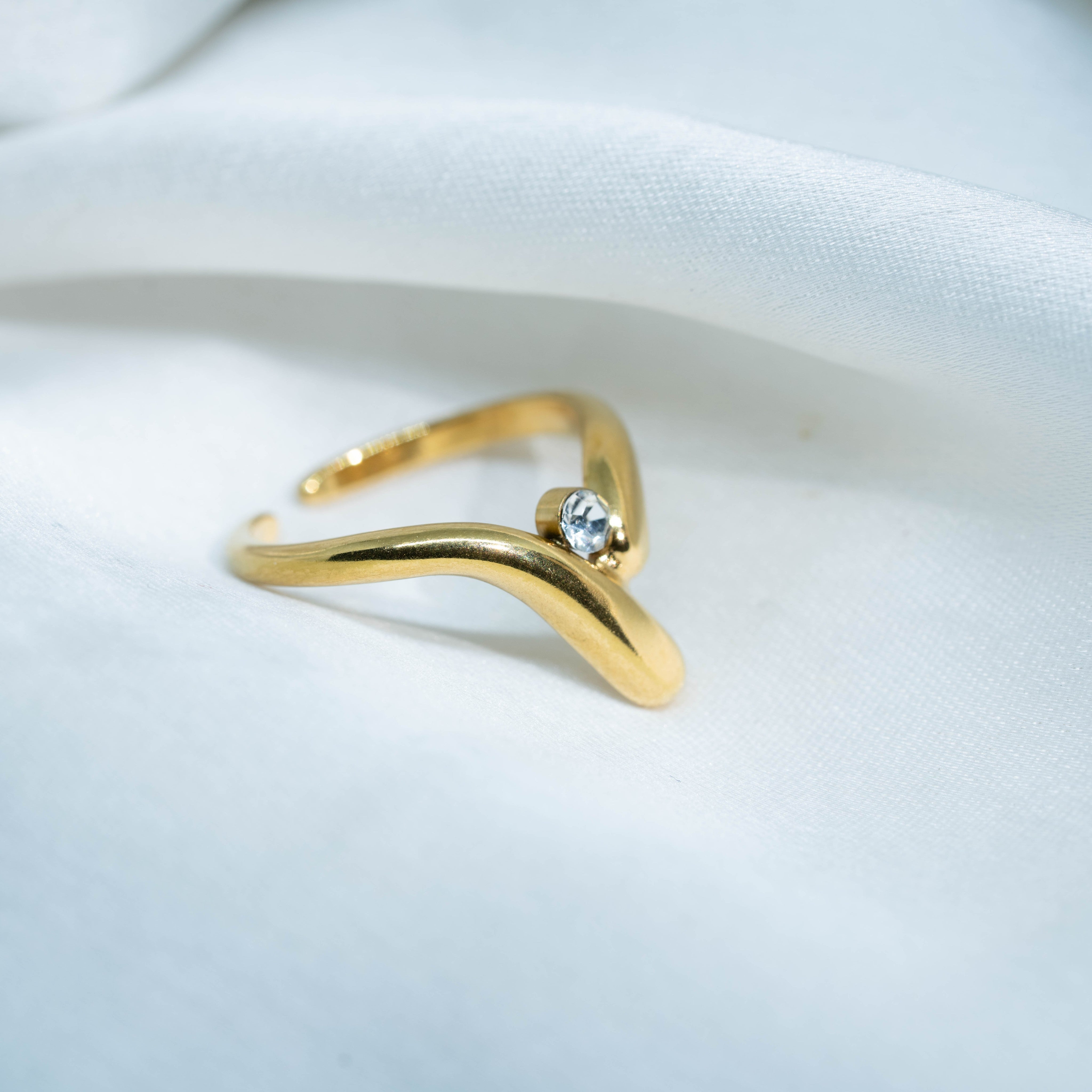 Dewdrop Chevron Ring | Gold-Toned Crystal Accent Ring for Women