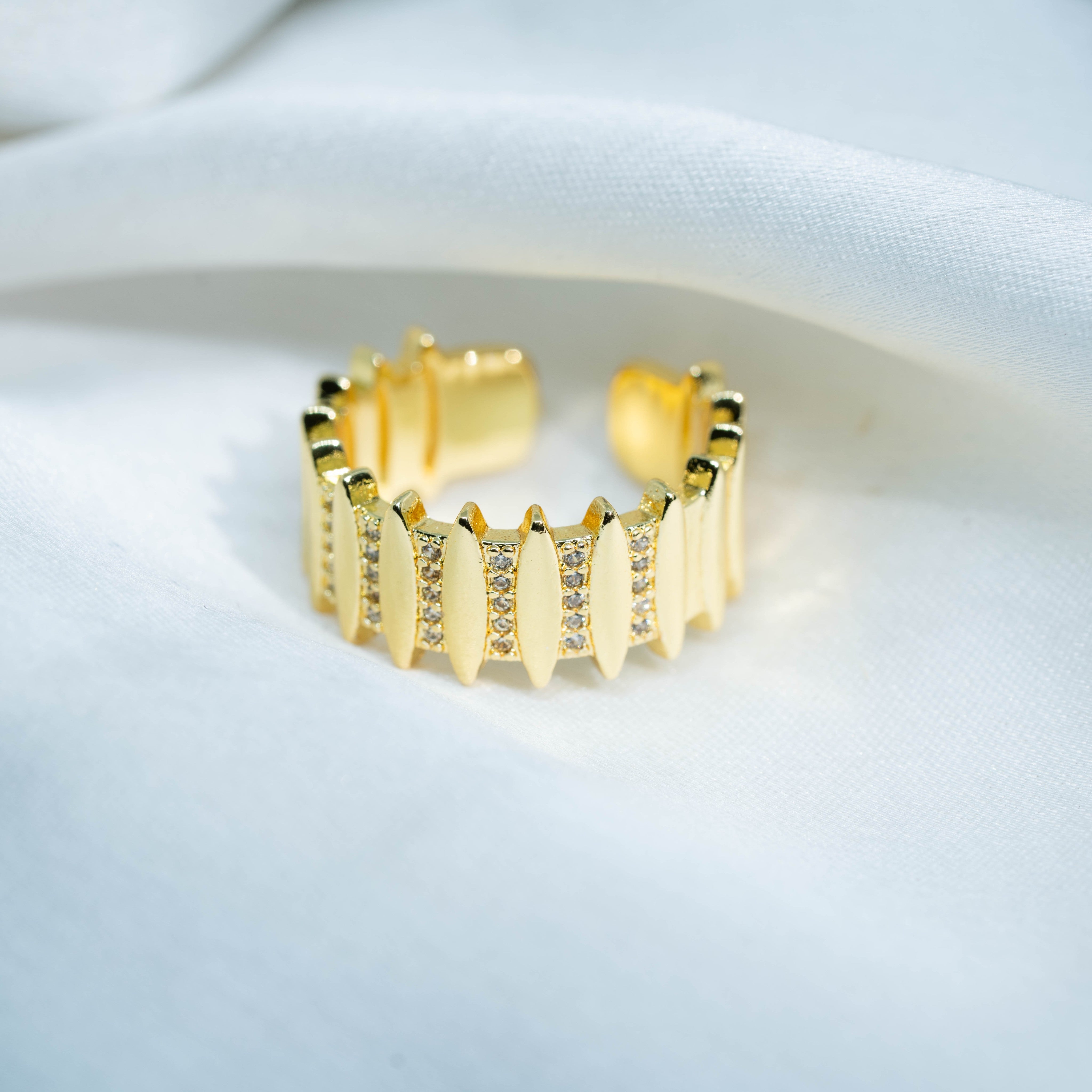 Fluted Temple Band | Gold-Toned Traditional Designer Statement Ring for Women