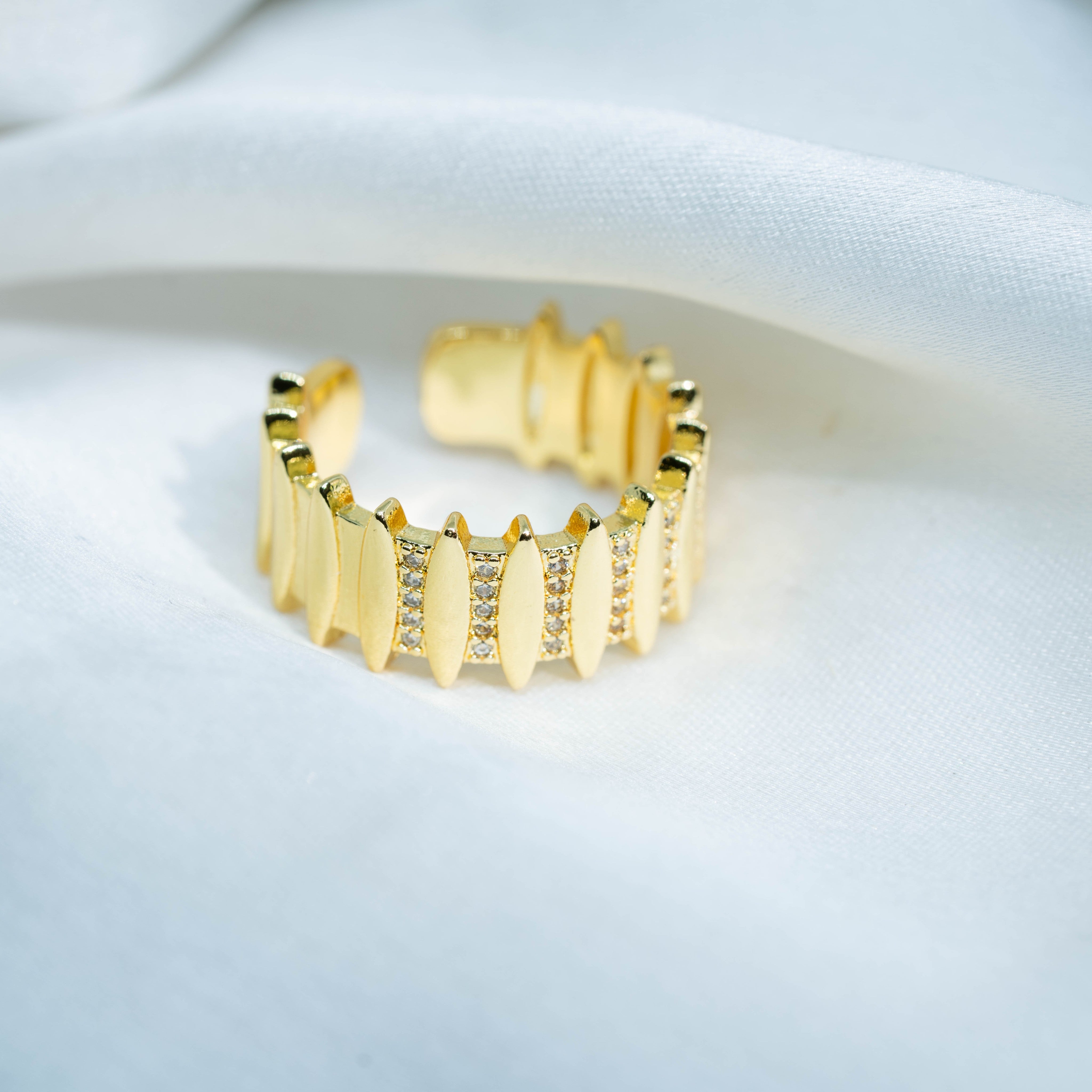 Fluted Temple Band | Gold-Toned Traditional Designer Statement Ring for Women
