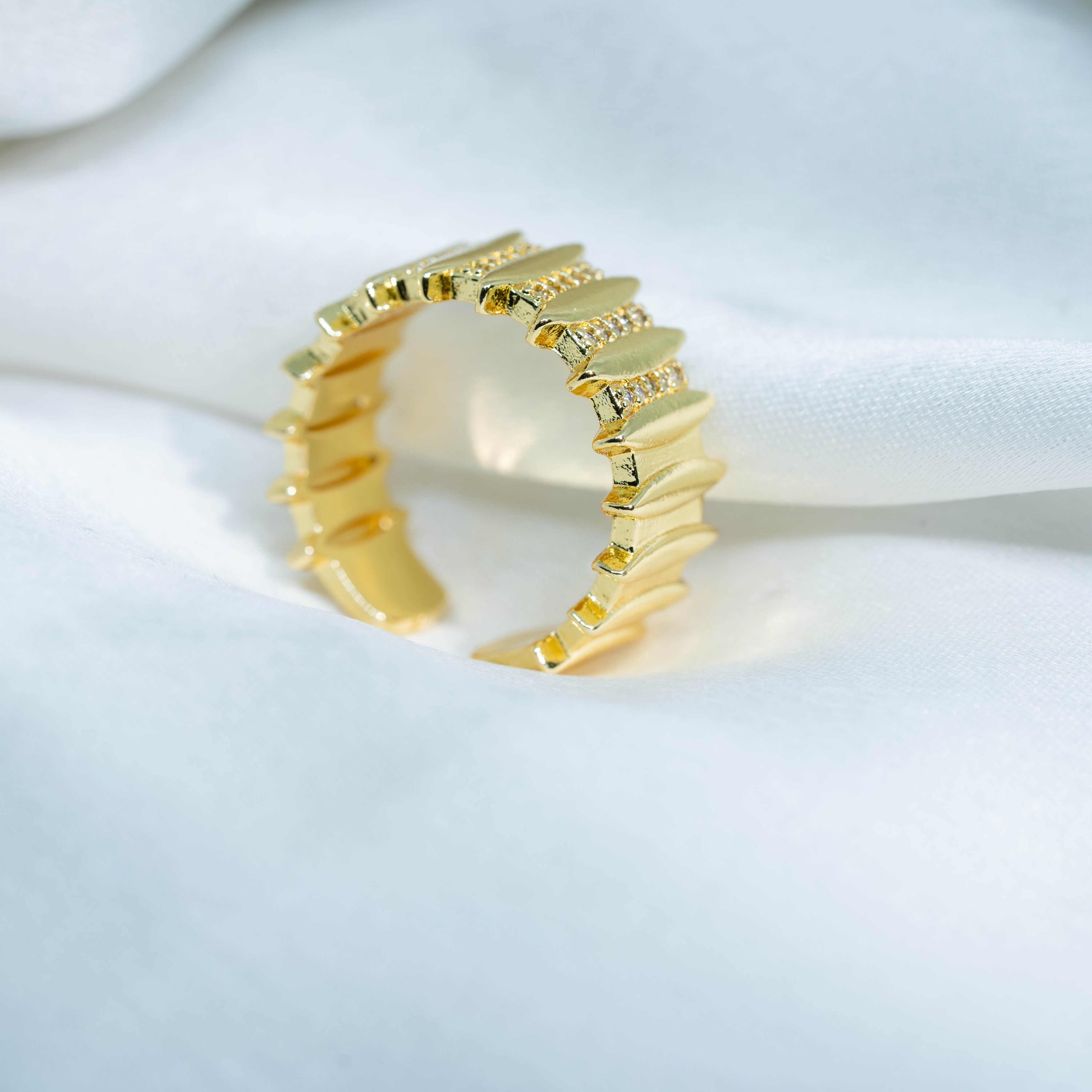 Fluted Temple Band | Gold-Toned Traditional Designer Statement Ring for Women