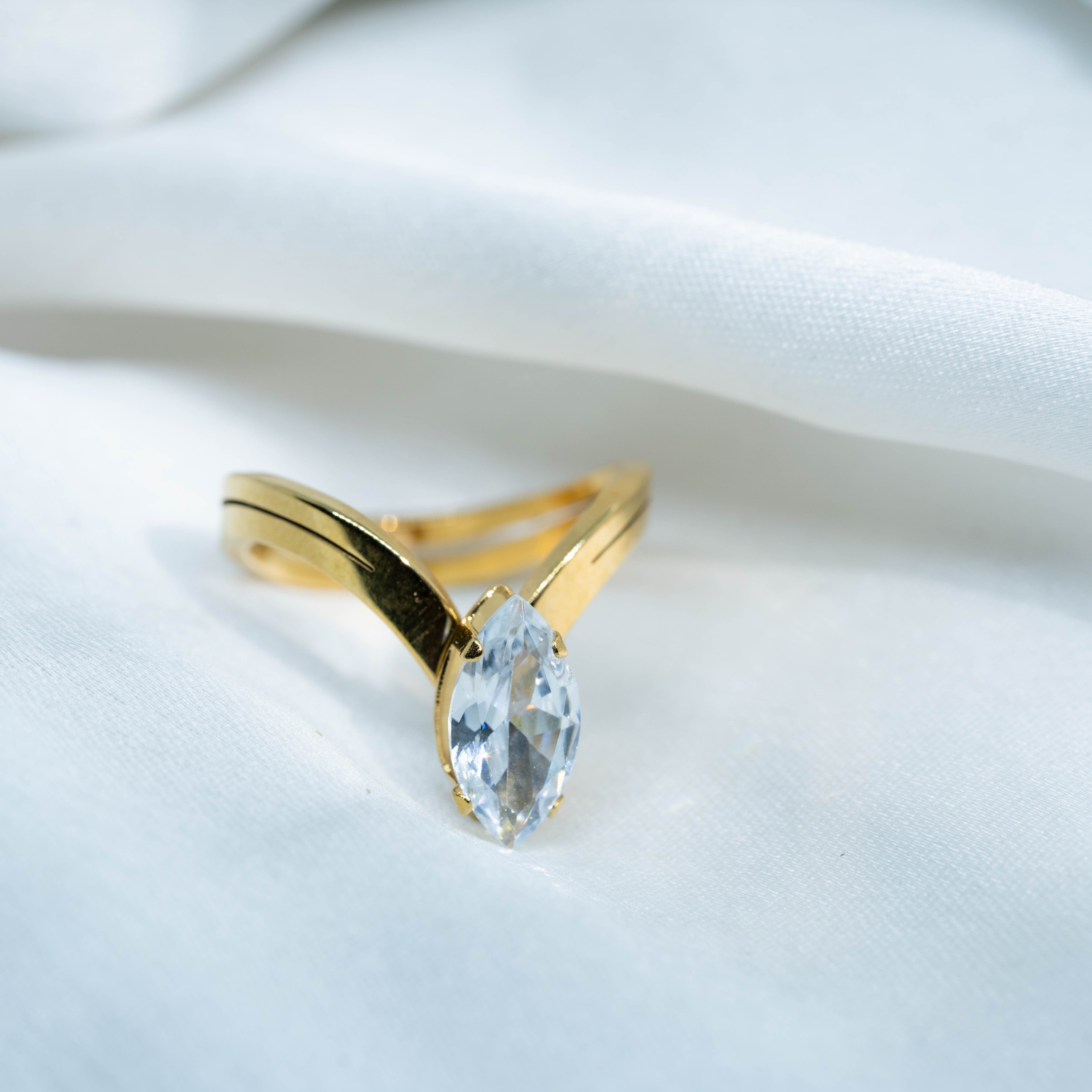Royal Marquise Solitaire Ring | Elegant Gold-Toned Statement Ring