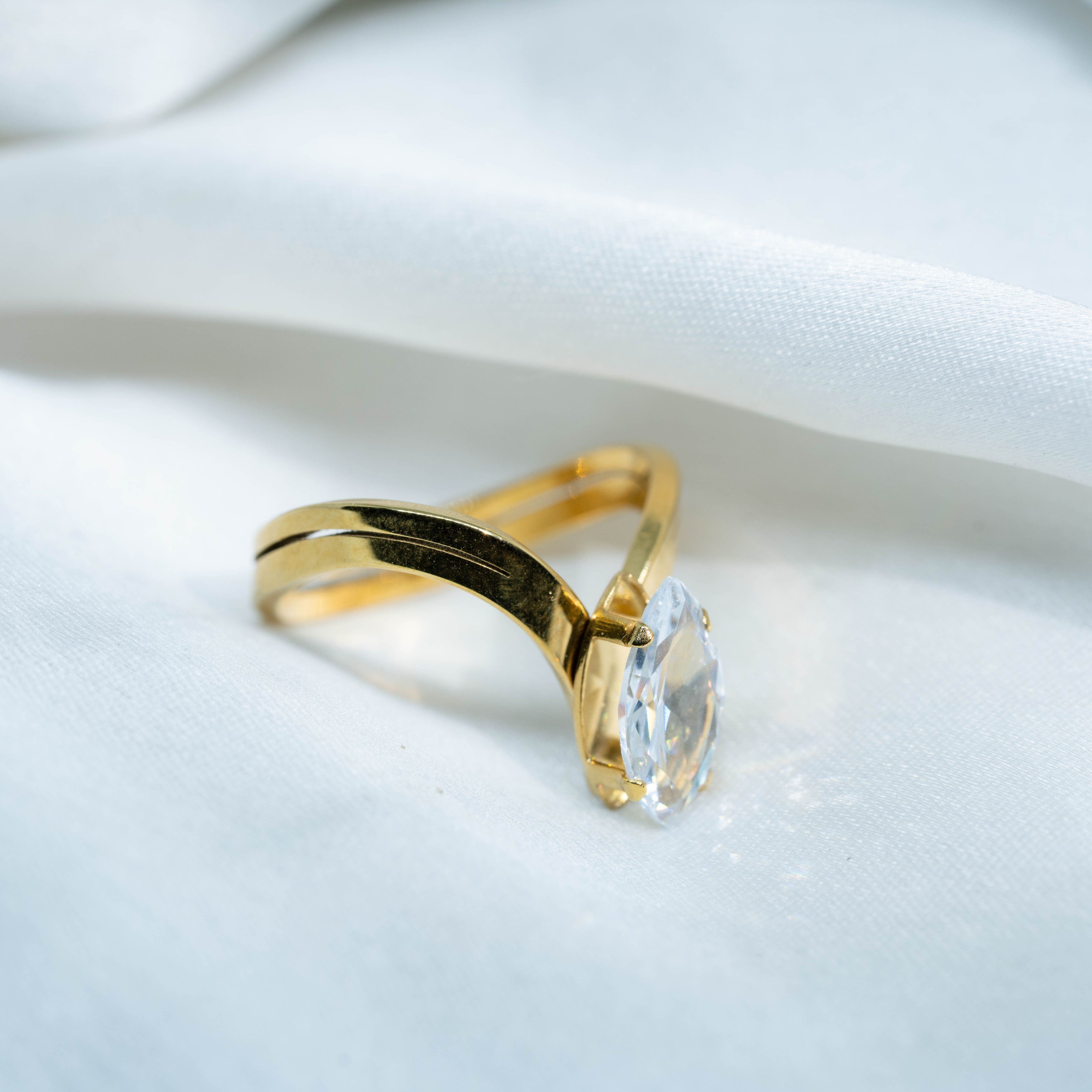 Royal Marquise Solitaire Ring | Elegant Gold-Toned Statement Ring