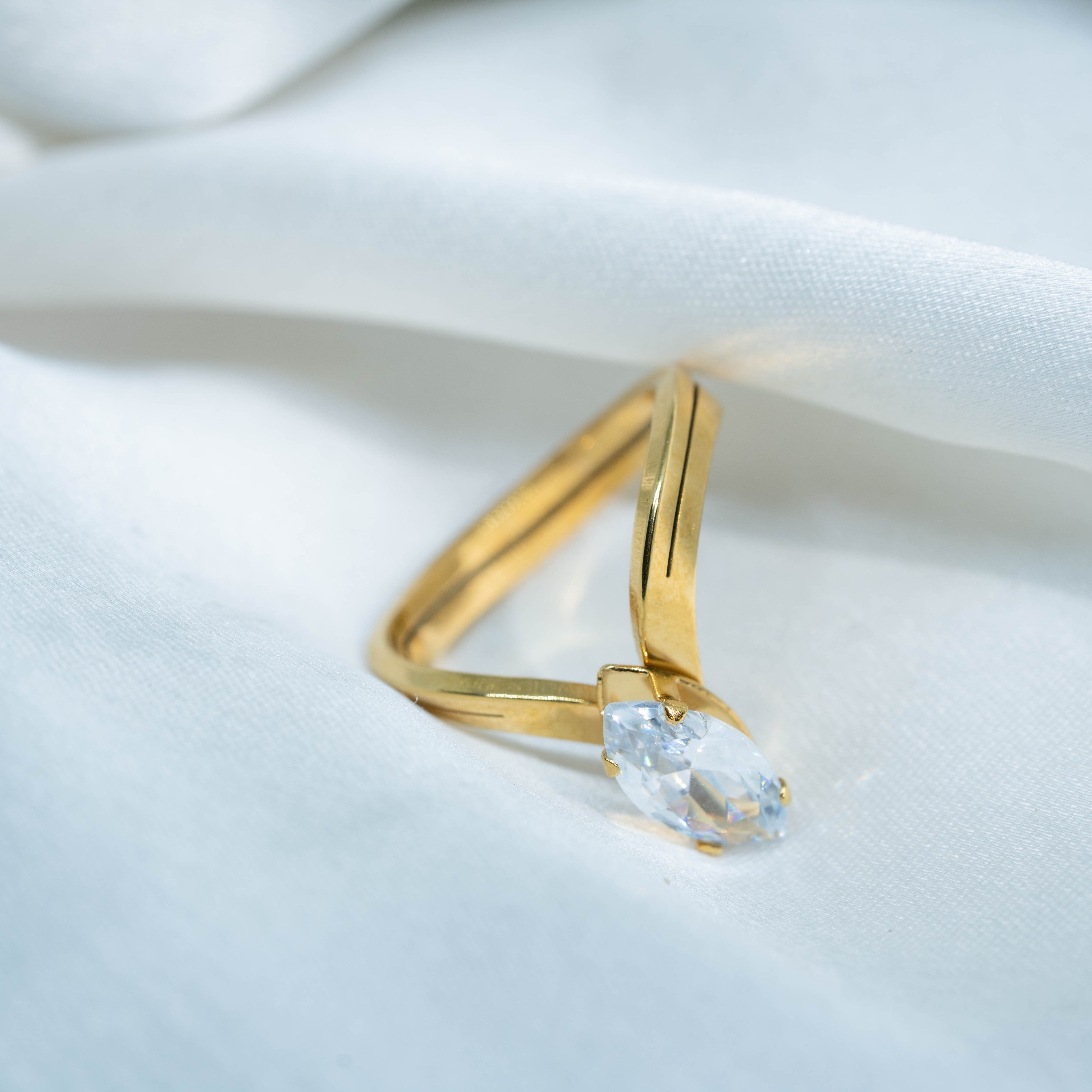 Royal Marquise Solitaire Ring | Elegant Gold-Toned Statement Ring