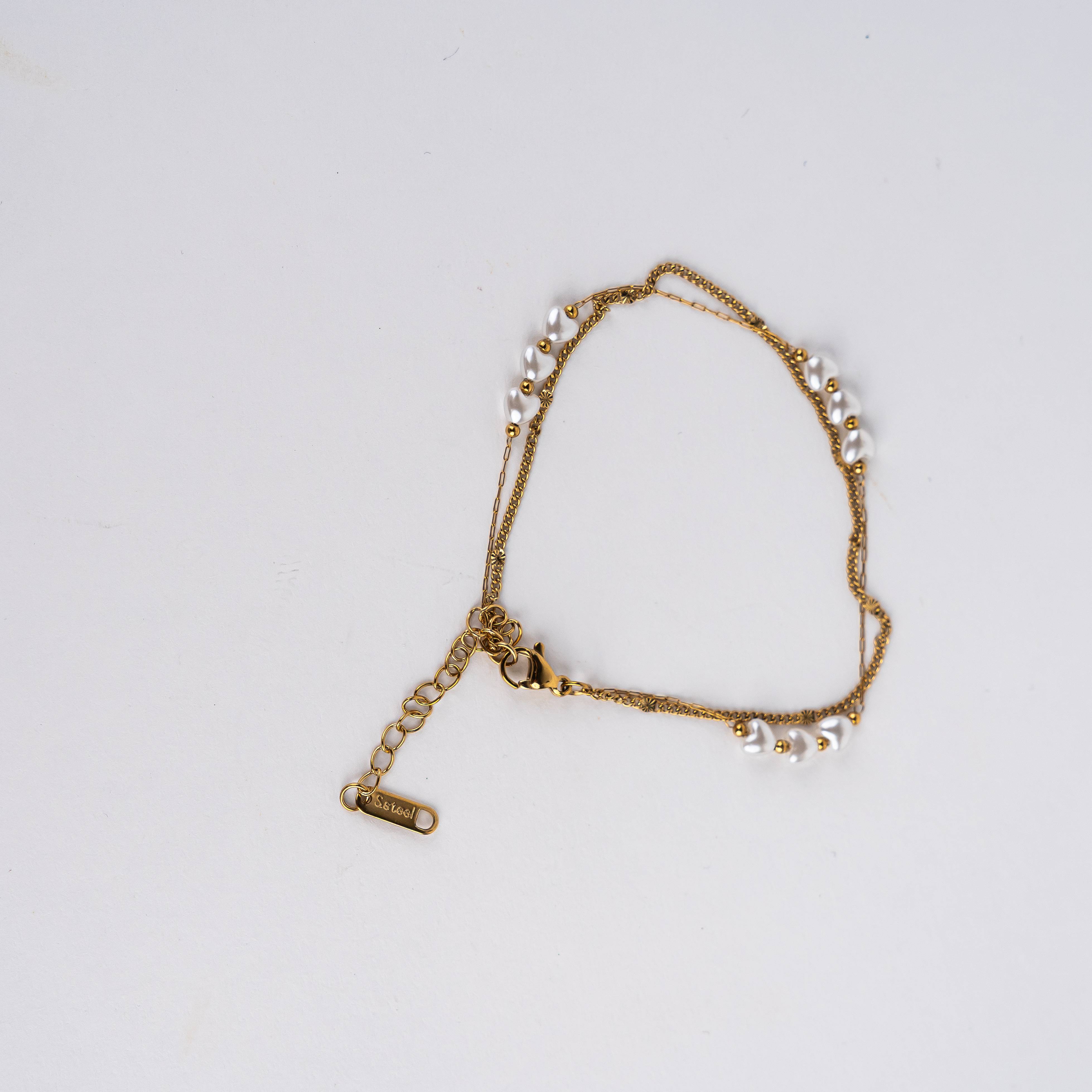 Heart Pearl Link Bracelet