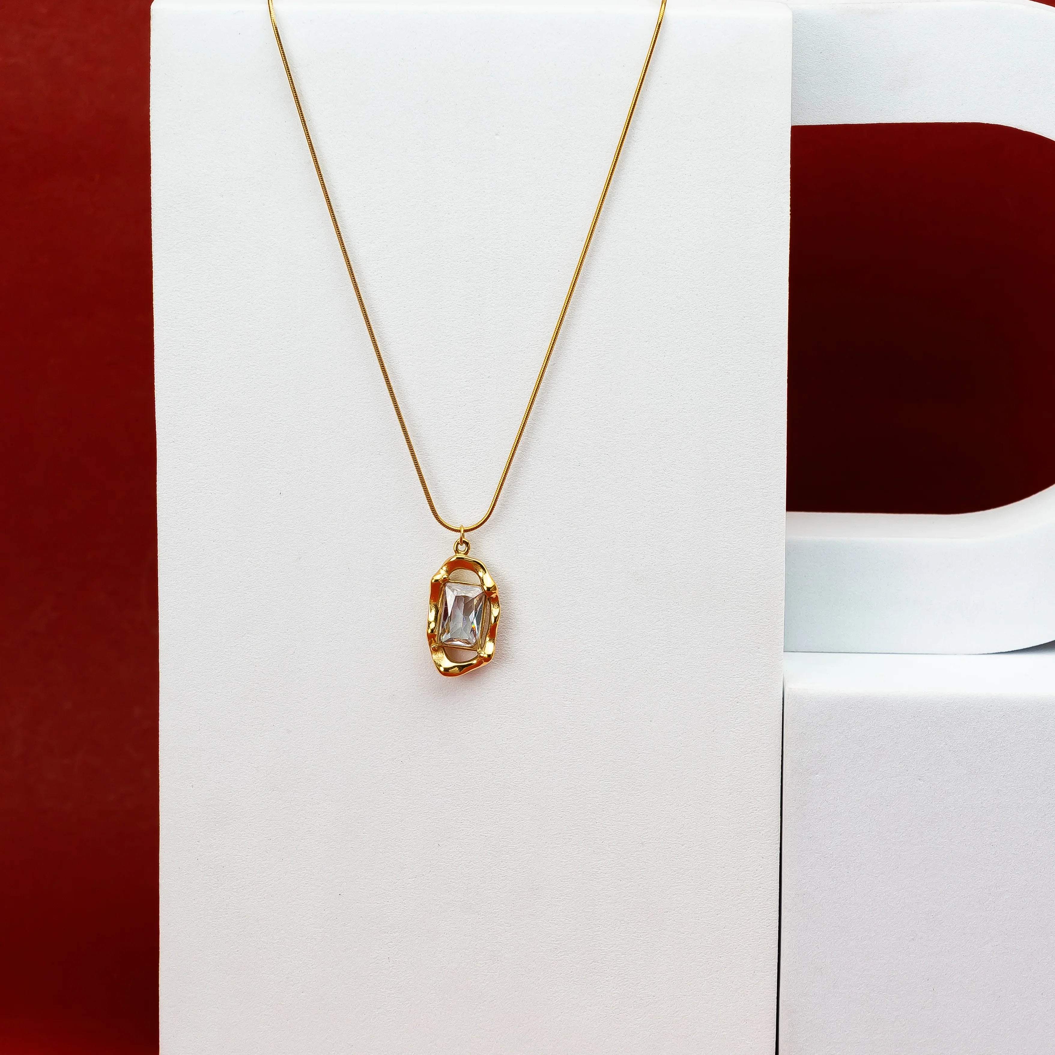 Aesthtic rectangular stone necklace