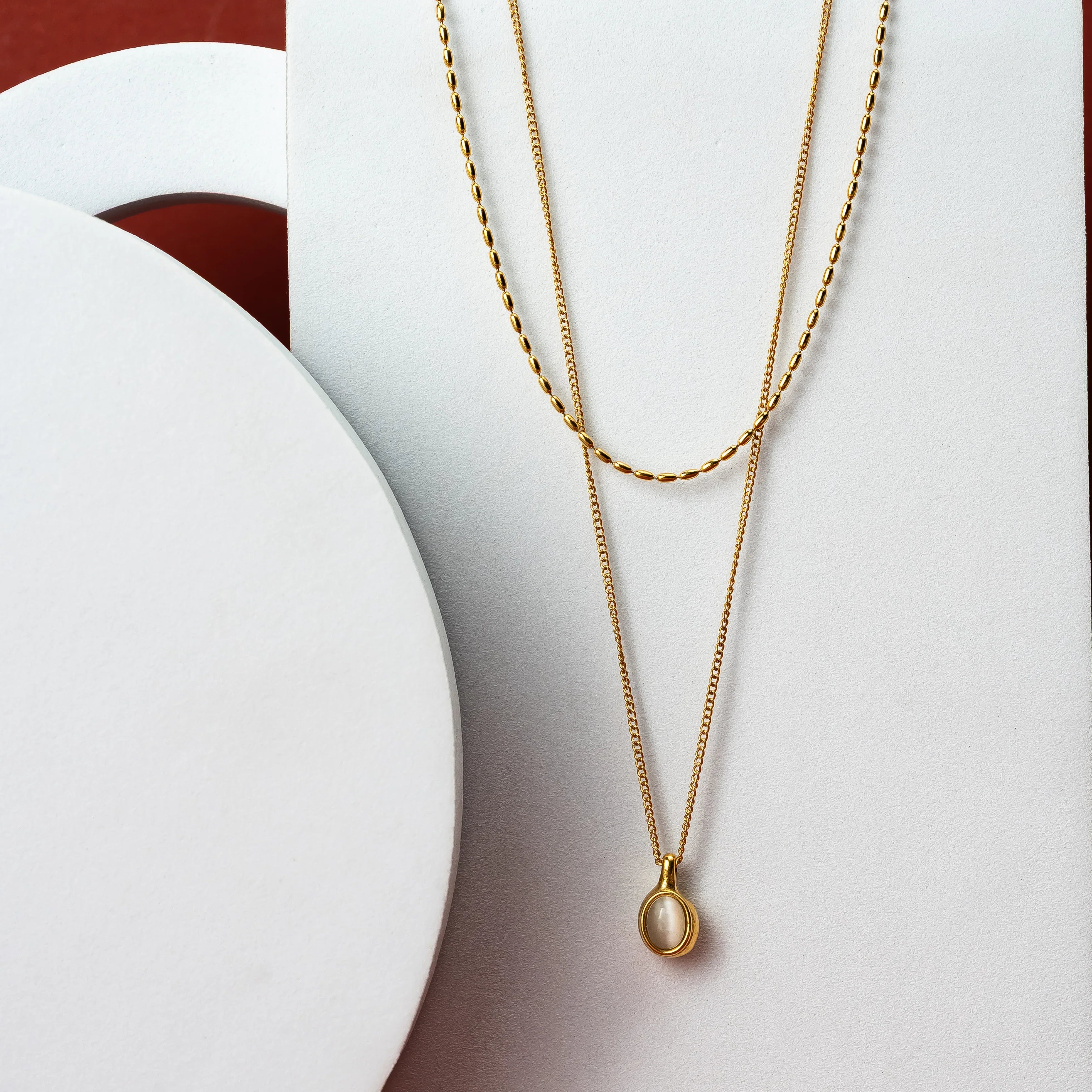 Double layer shell stone necklace