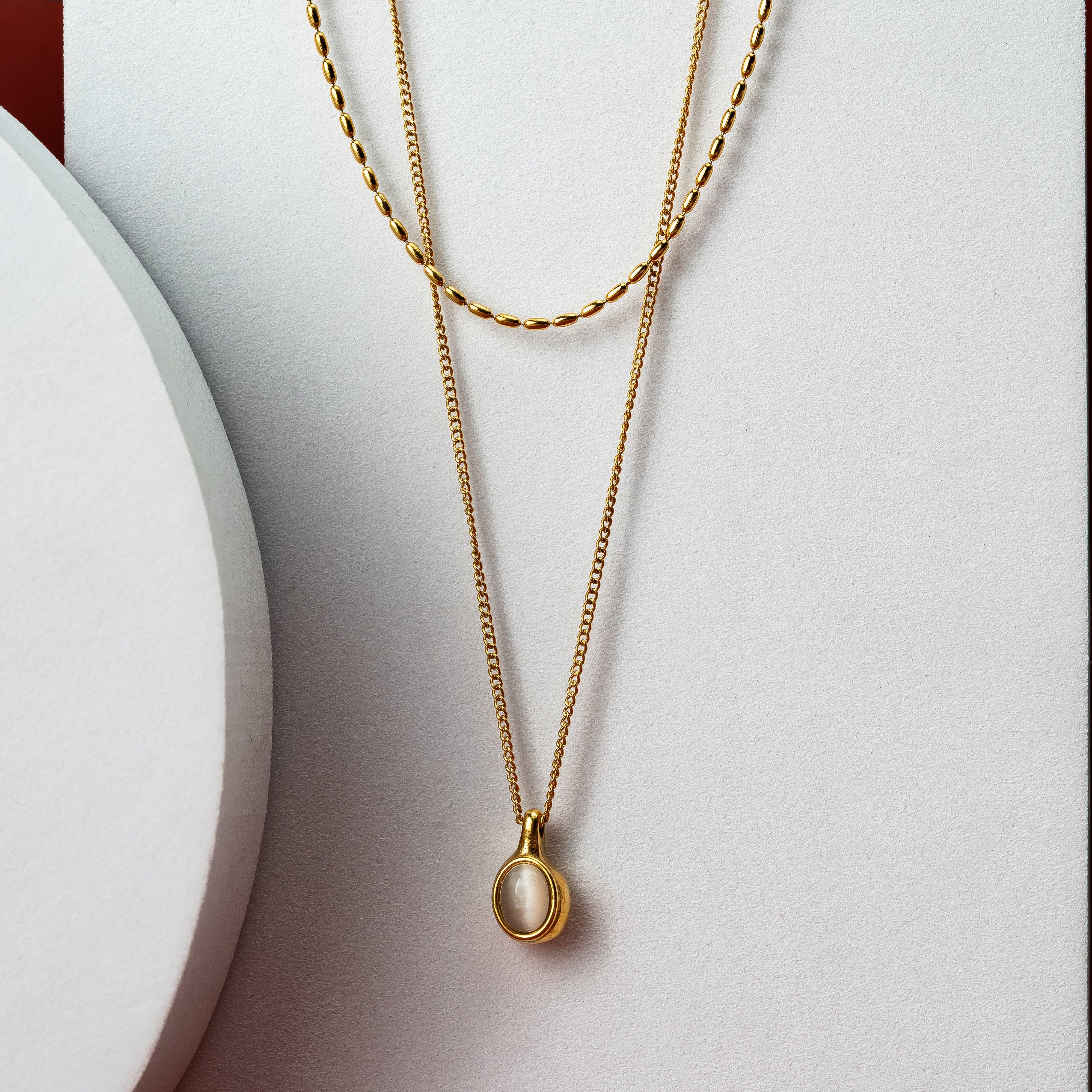 Double layer shell stone necklace