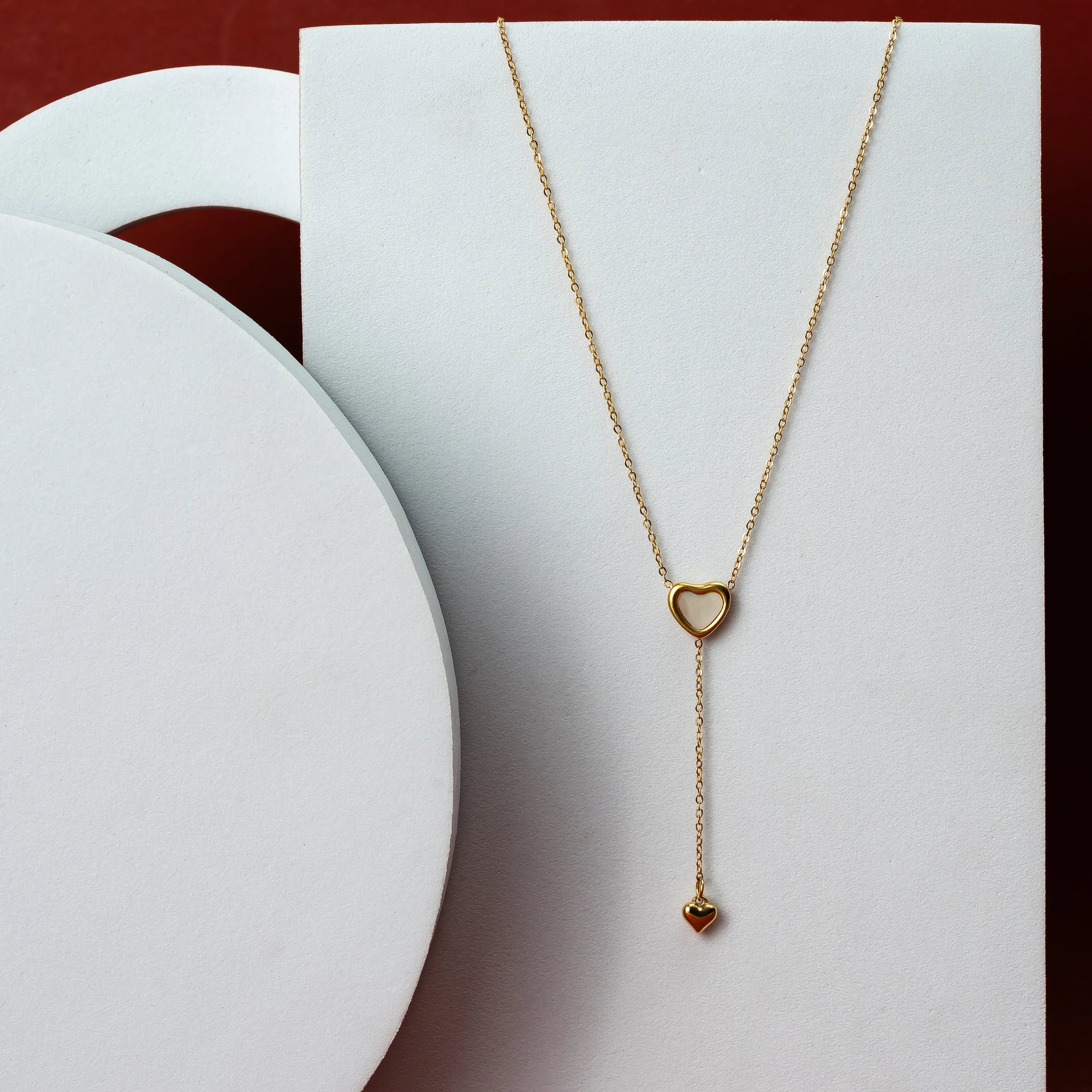 White and drop golden heart necklace