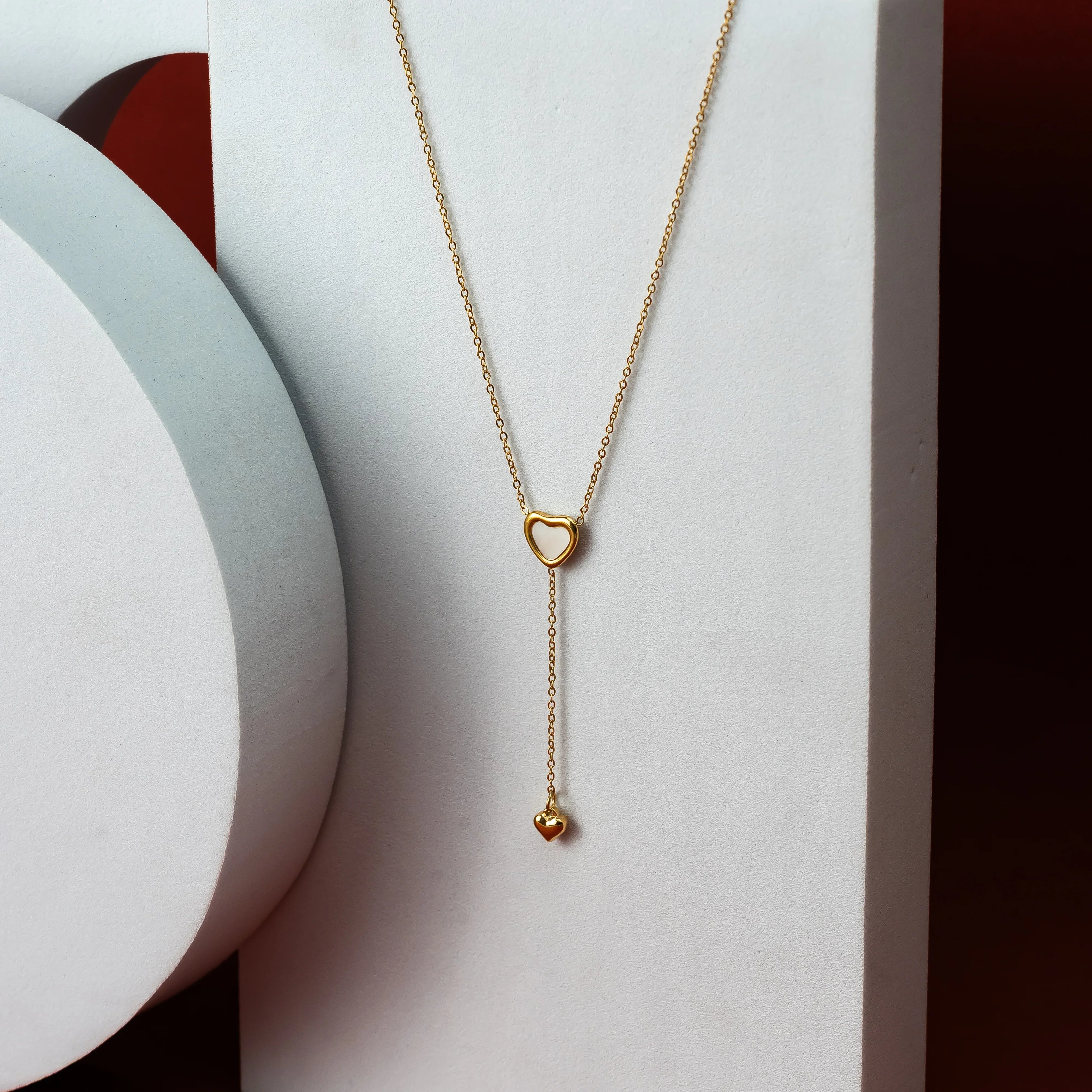 White and drop golden heart necklace