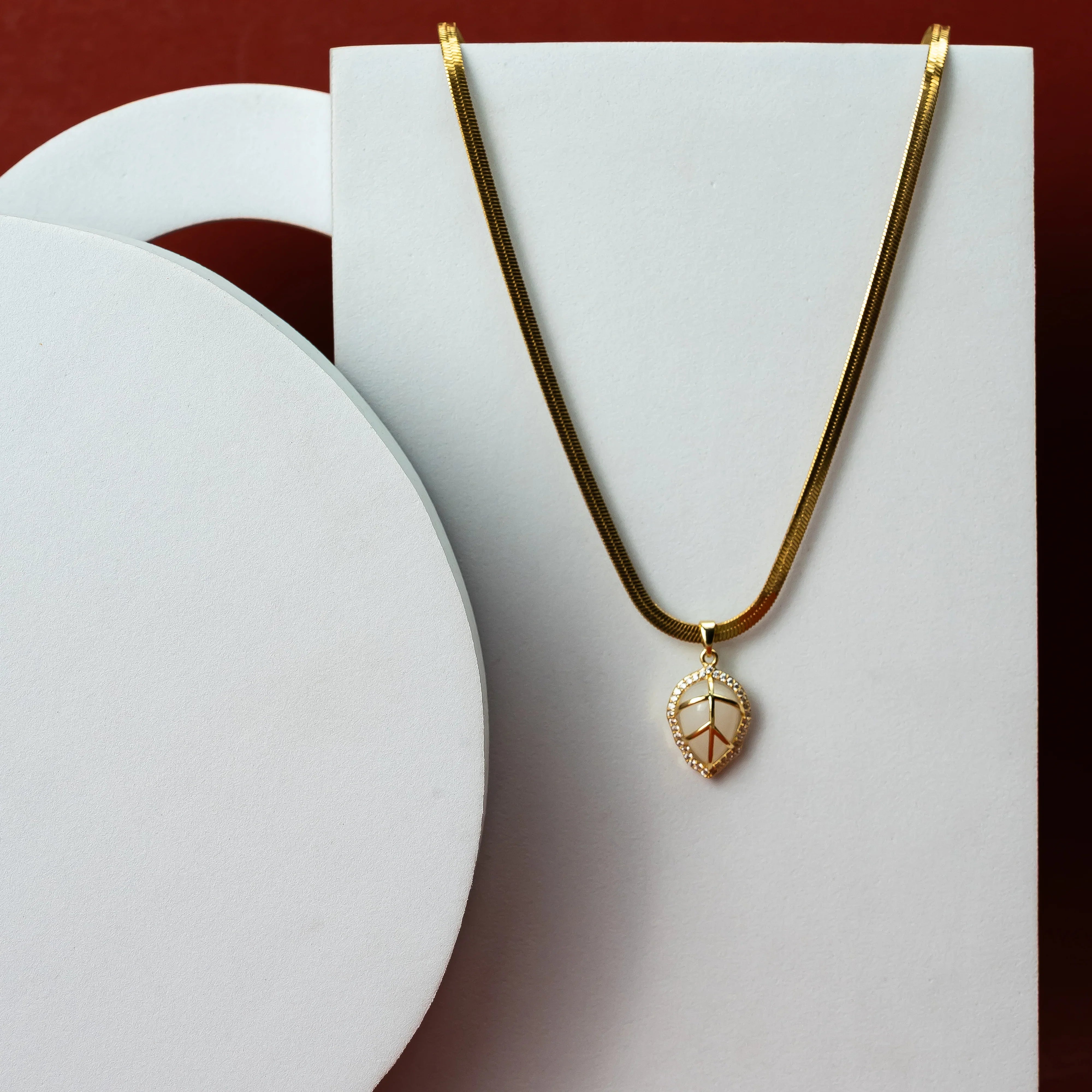 White leaf stone necklace