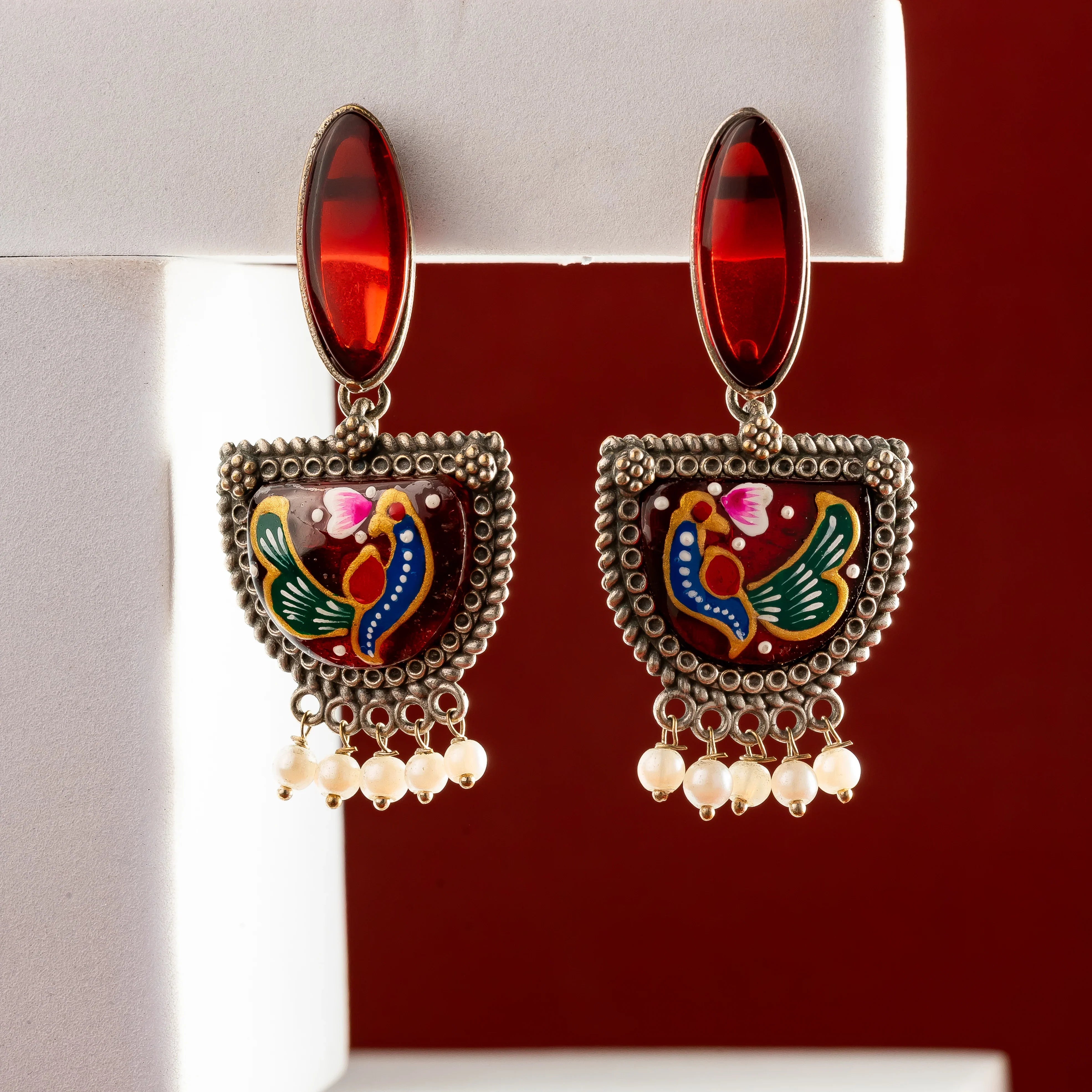 Peacock hand painted Earrings