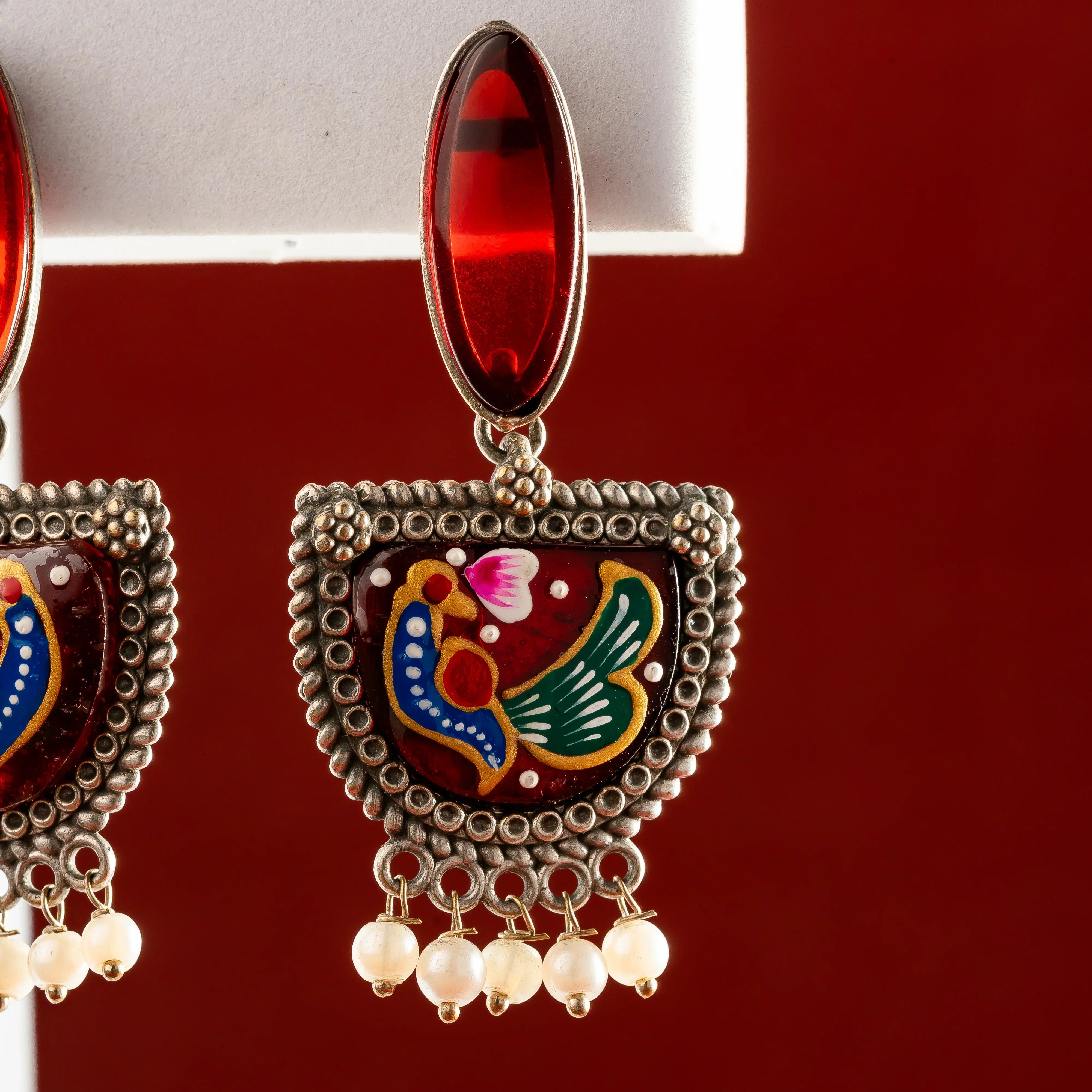 Peacock hand painted Earrings