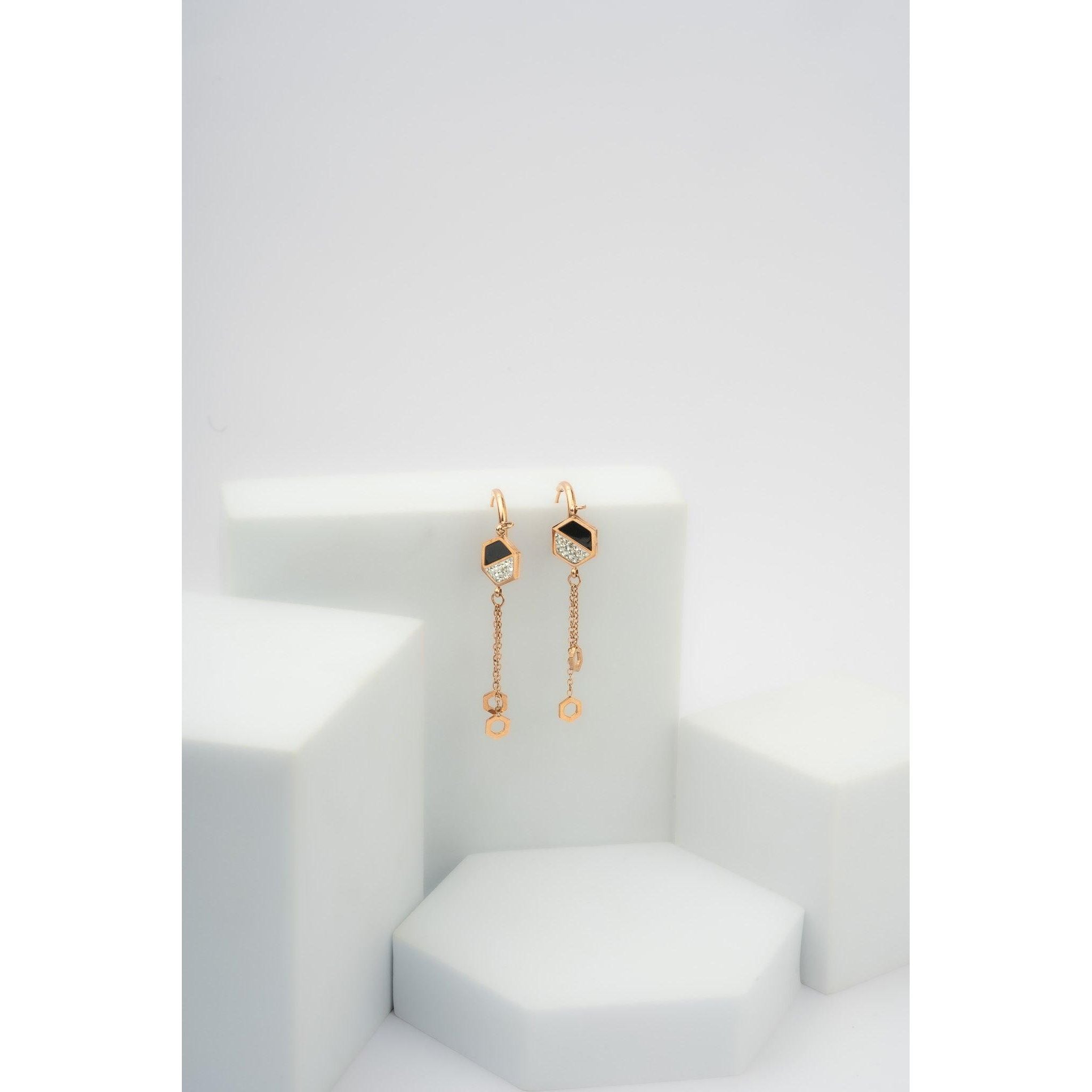 Hexagon Gold-Tone Stainless steel Front-Back Drop Earrings