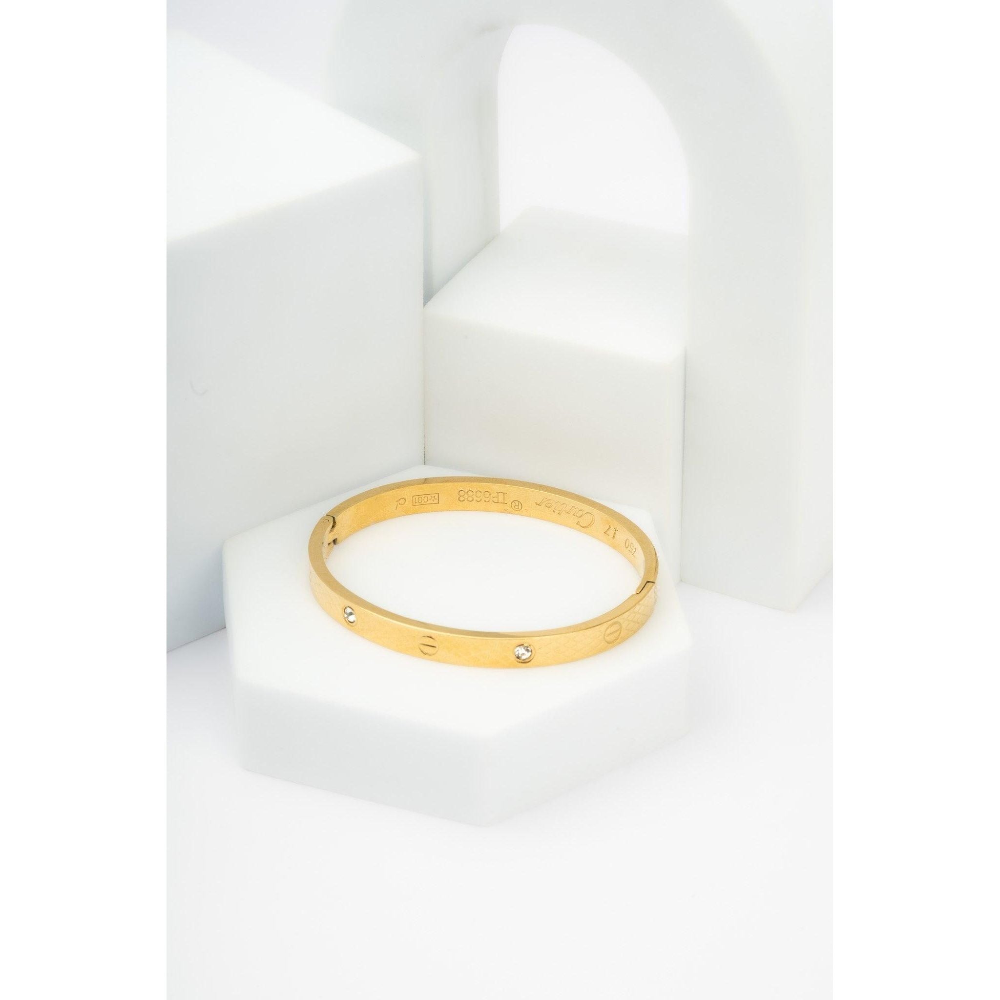 SALVE Classic Stainless Steel Gold Toned Love Band Bracelet | Anti-Tarnish, Cubic Zirconia Studded Bangle