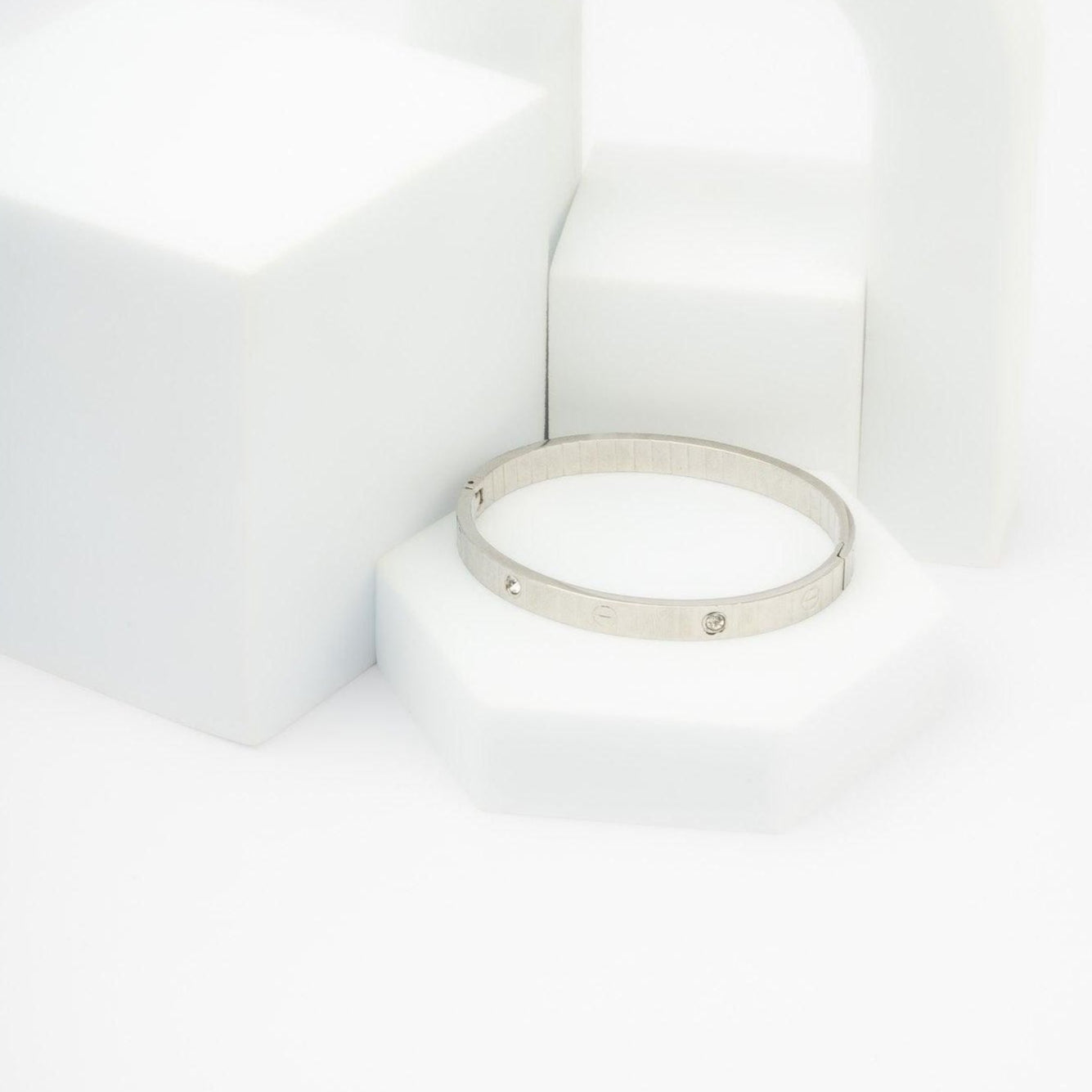 SALVE Classic Stainless Steel silver Toned Love Band Bracelet | Anti-Tarnish, Cubic Zirconia Studded Bangle Kada