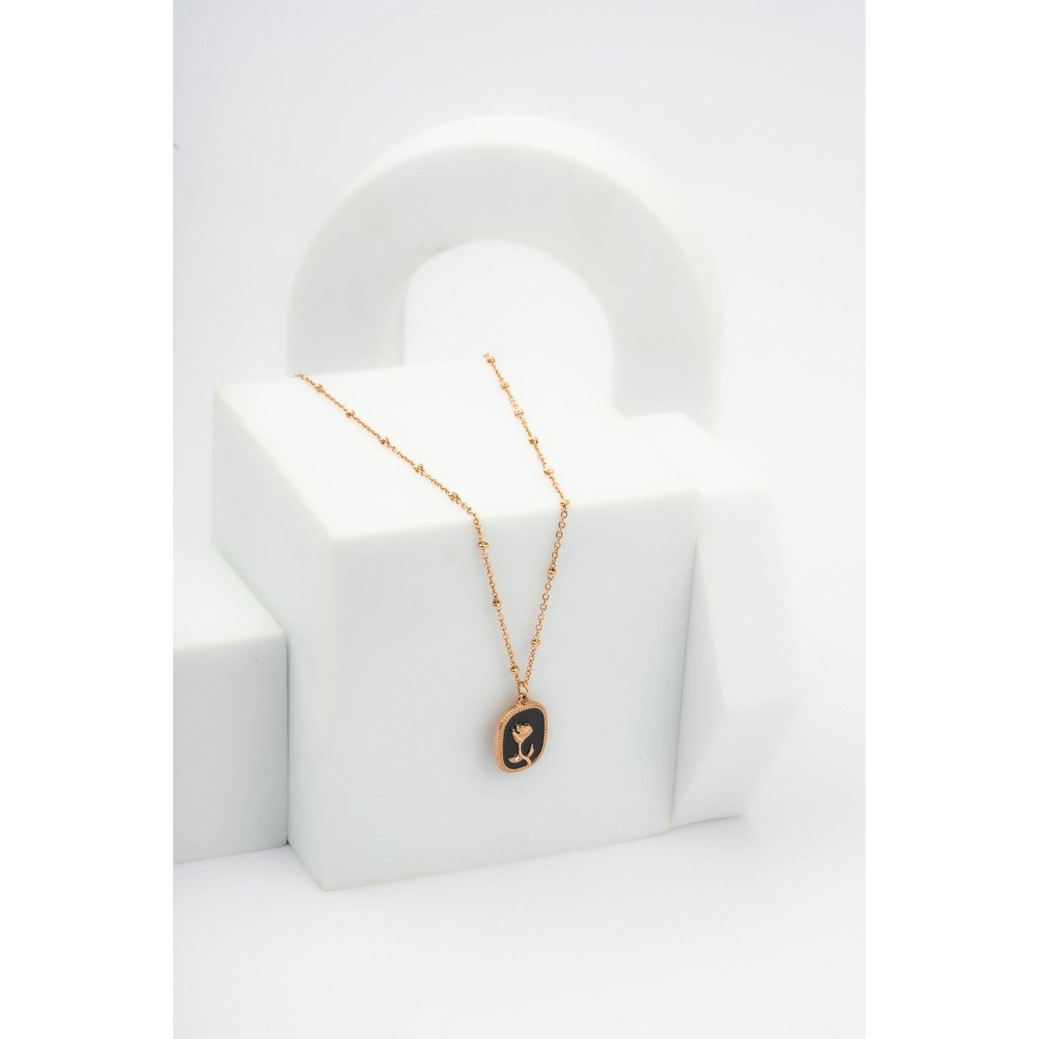 Glamlife rose pendant on black base neck chain