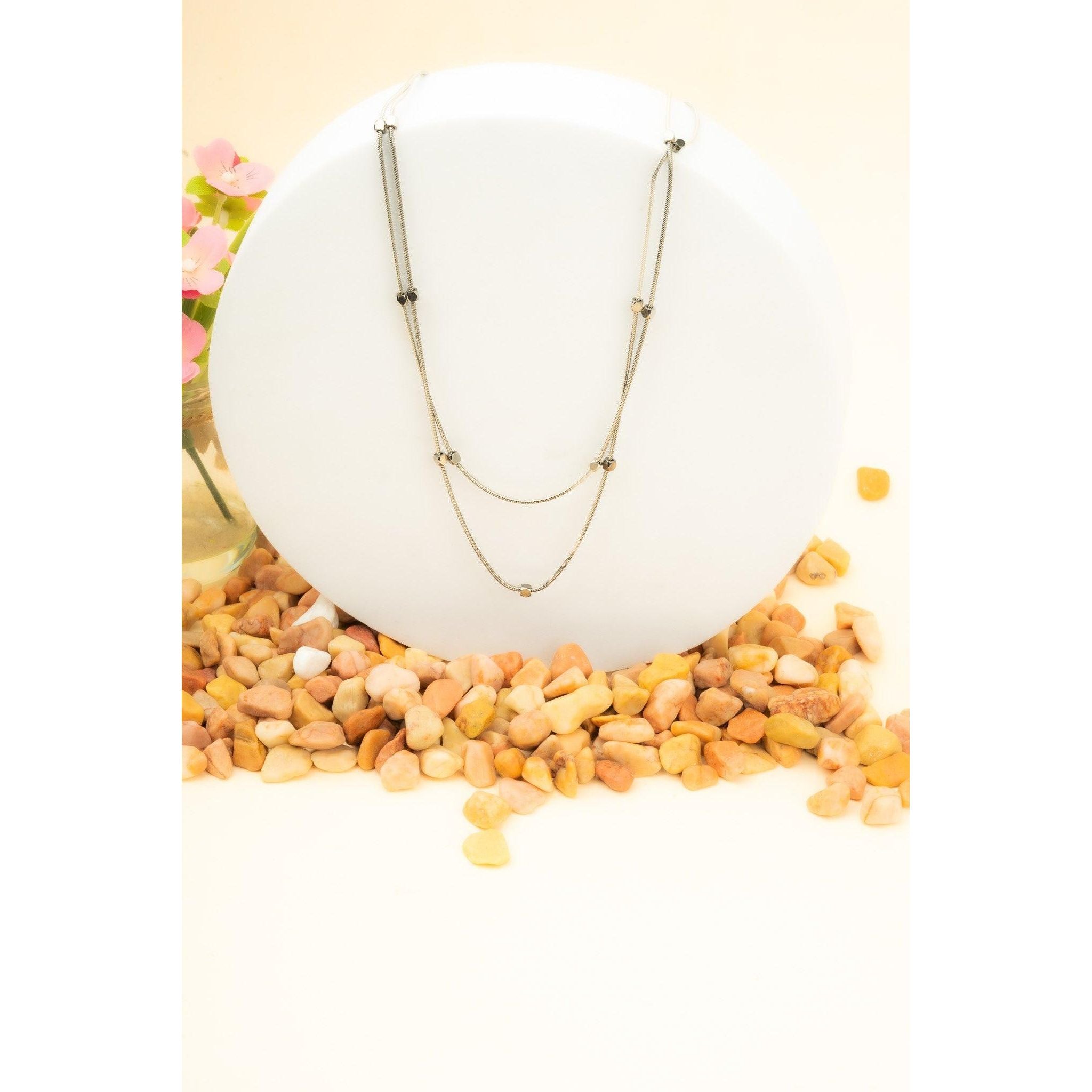 ⁠ Double layer, silver neck chain, stainless steel