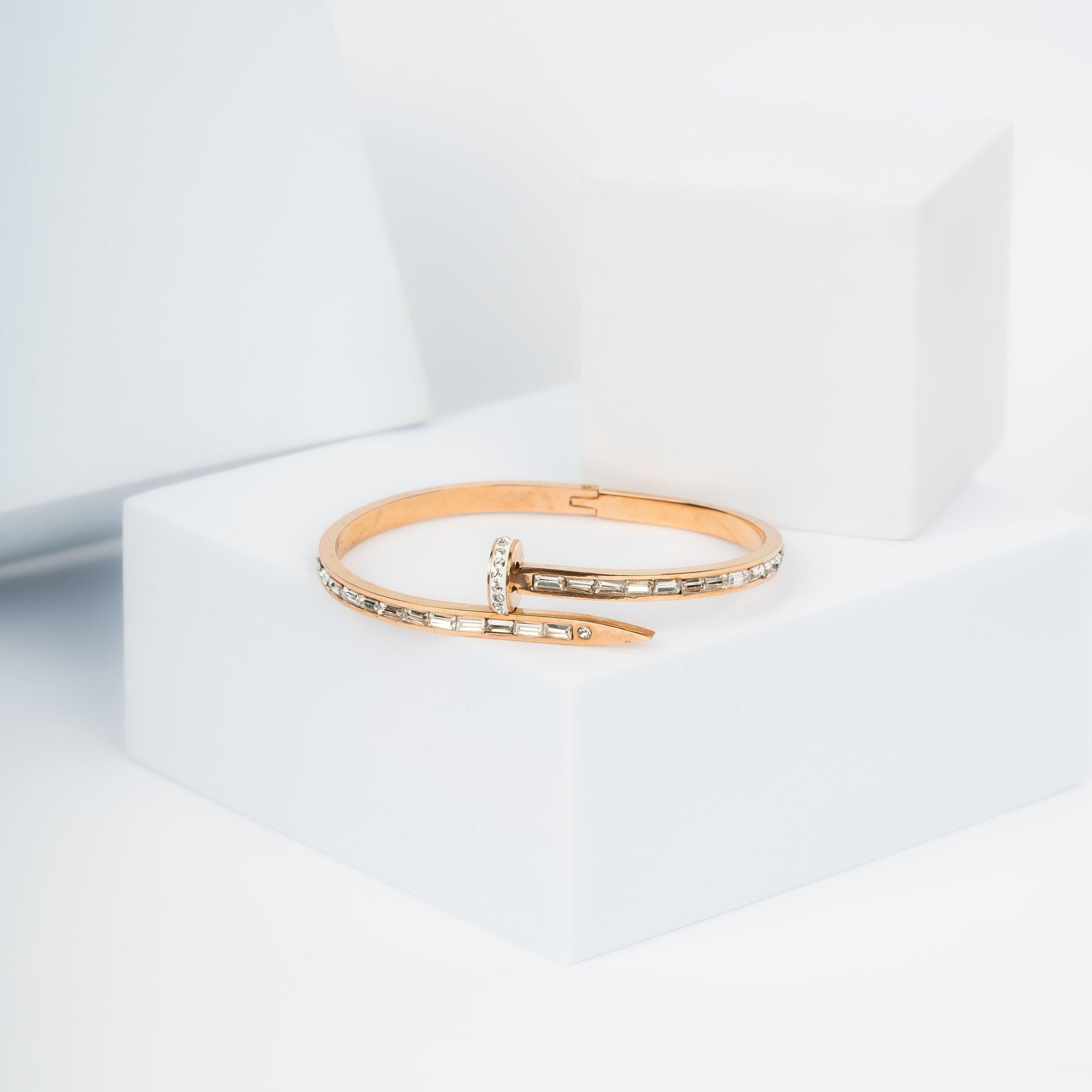 Nail TipsyCloset Rose Gold Bracelet with Cubic Zirconia CZ for Women and Girls