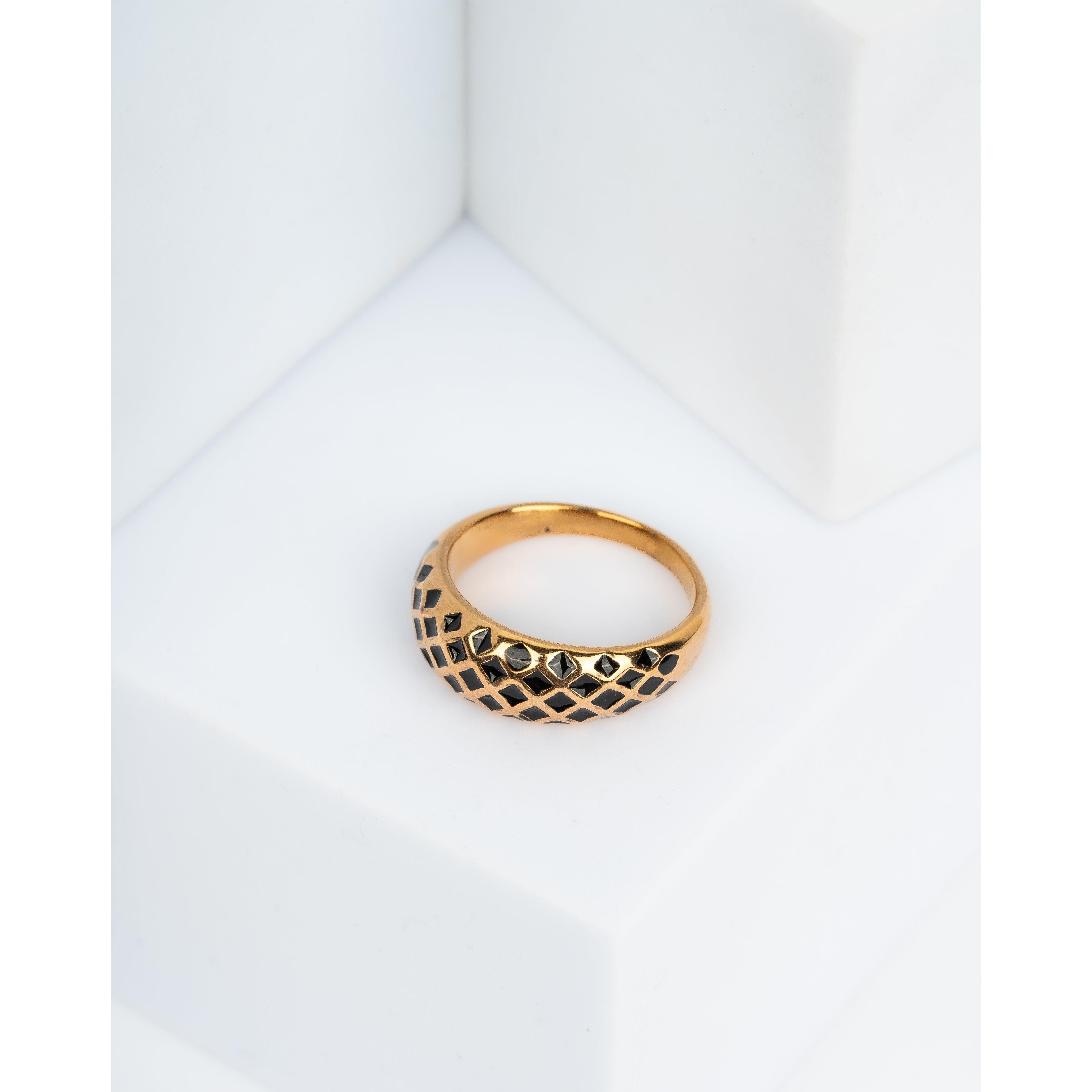 Black Criss-Cross Enamel Ring