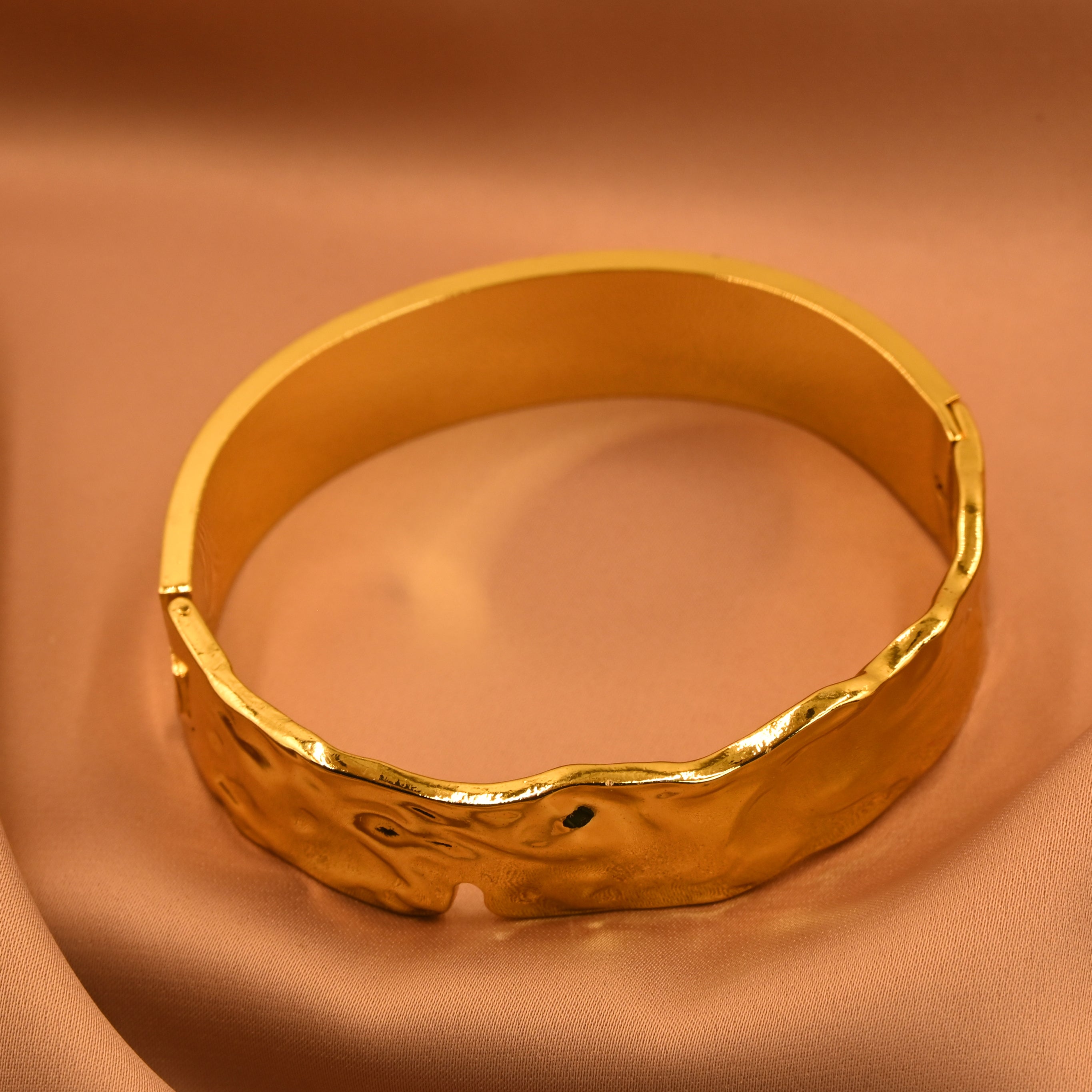 Golden Wave Bracelet | Artistic Textured Molten Finish Gold Kada for Women